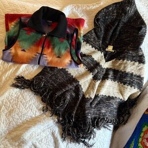 Western sweater bundle cotton knit poncho Rainbow vintage fleece zip up vest
